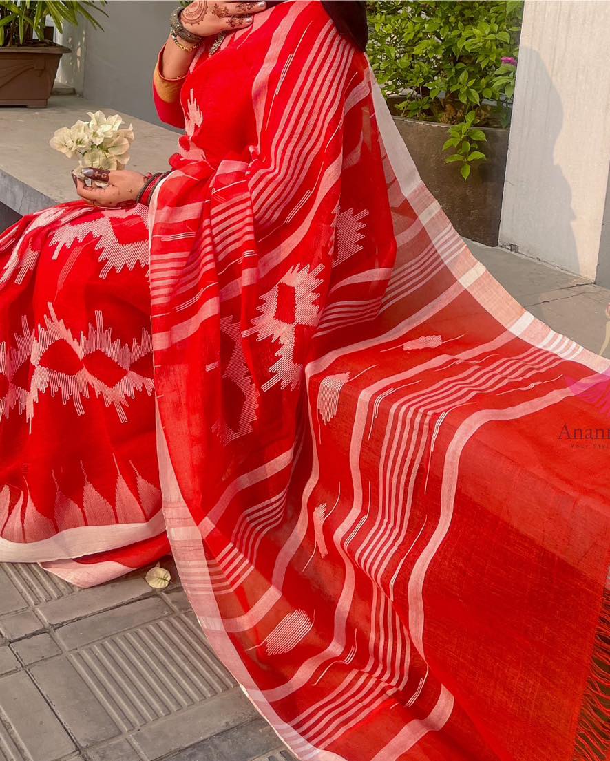Red Bliss Monipuri Saree - Image 1